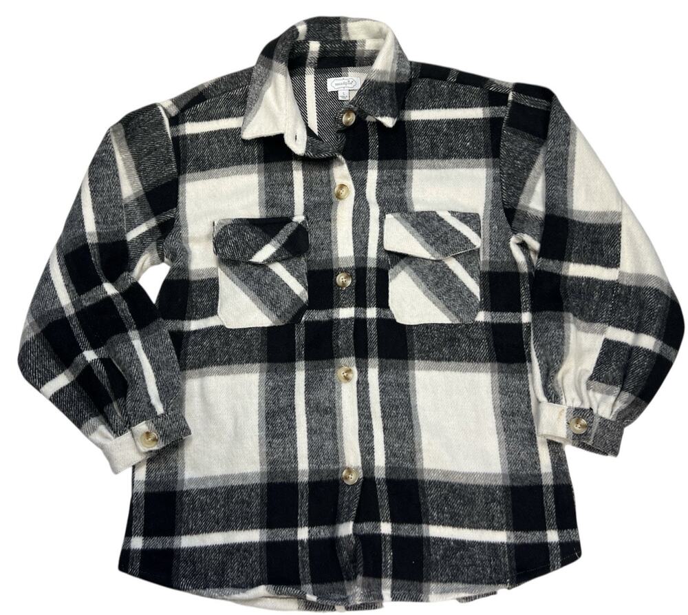 Mudpie Women’s Medium Plaid Flannel Button Front Shirt Black White Soft